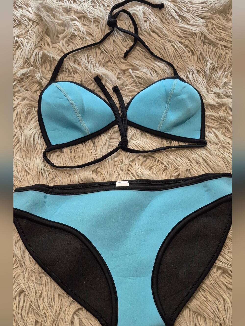 Blue Contrast Trim Bikini Set - Women Swim